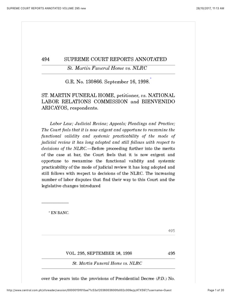 38 ST Martin Funeral V NLRC PDF Original Jurisdiction Supreme Courts