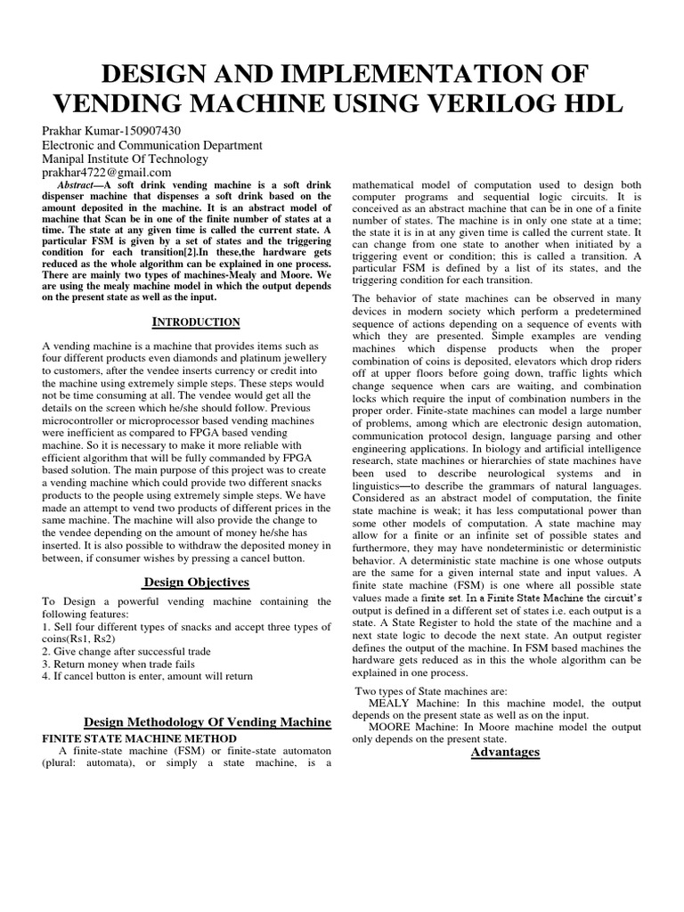 Design and Implementation Of: Vending Machine Using Verilog HDL ...