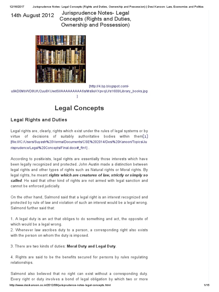 Jurisprudence Notes Legal Concepts Rights And Duties - 