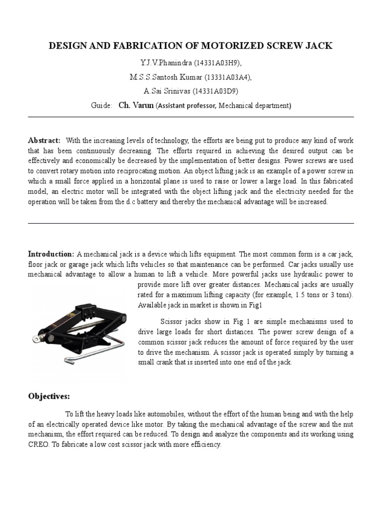 Design and Fabrication of Motorized Screw Jack | PDF | Machines ...