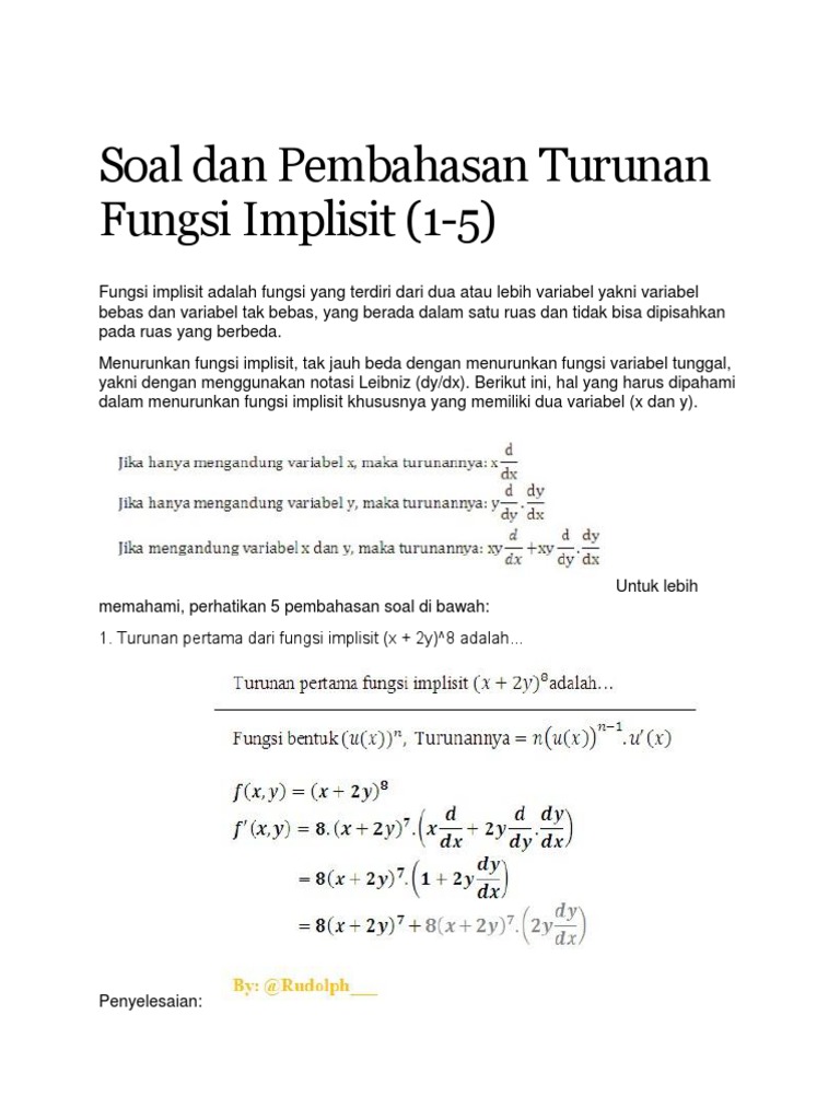 Contoh Soal Dan Jawaban Turunan Implisit - Online Class