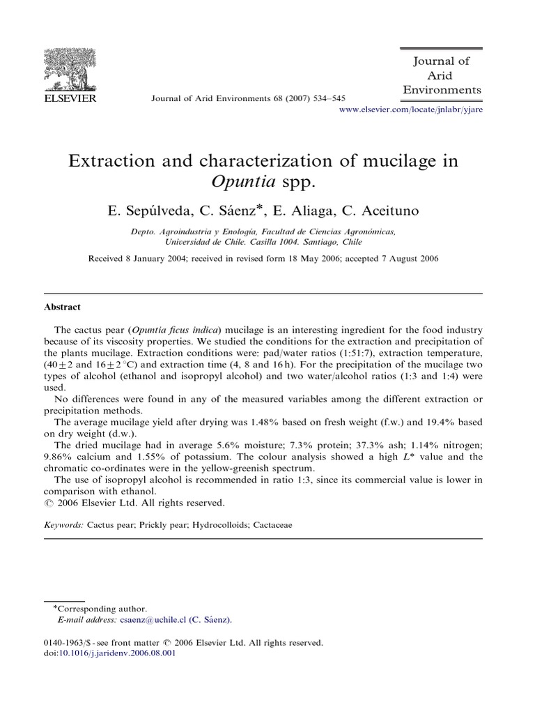 Mucilage Extraction from Opuntia Spp. | PDF | Ethanol | Water