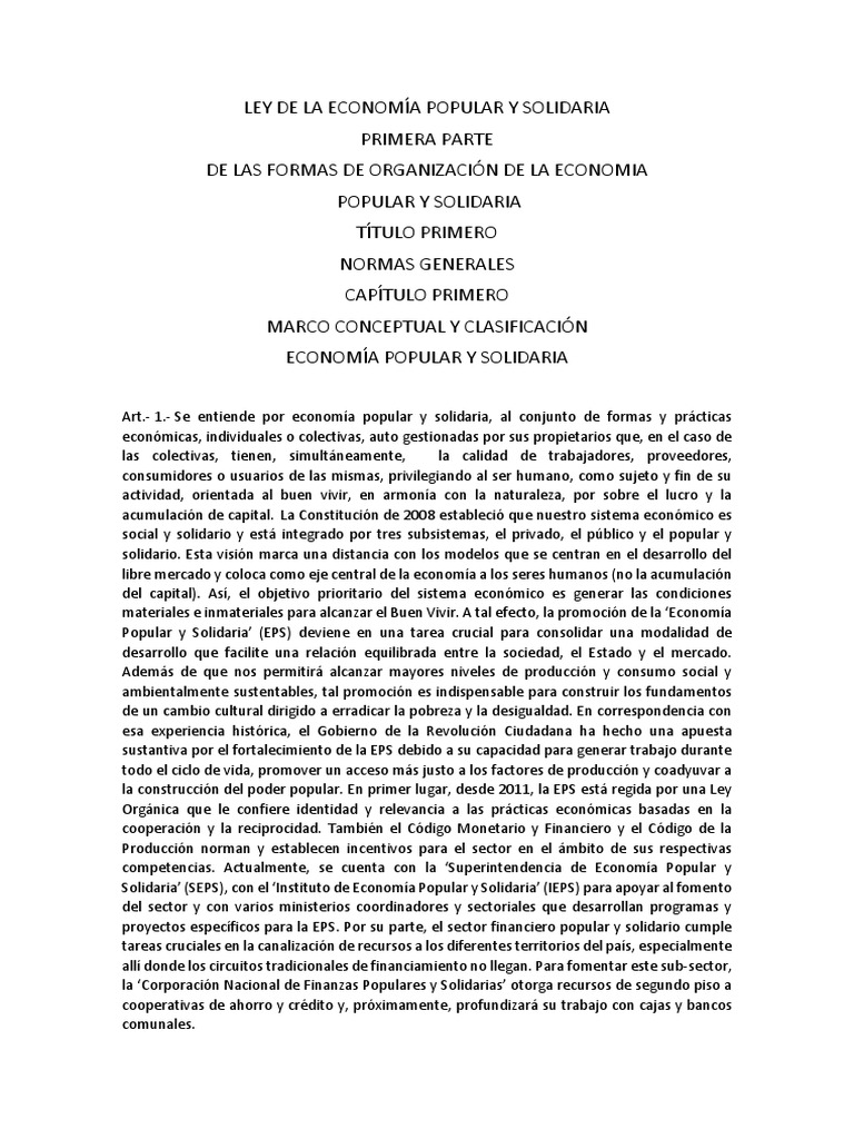 Ley de La Economía Popular y Solidaria | PDF | Sociedad | Cooperativa