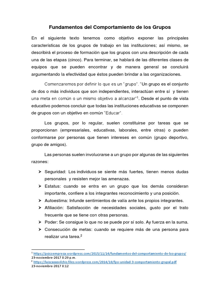 Fundamentos del Comportamiento Grupal | PDF | Grupo de trabajo ...