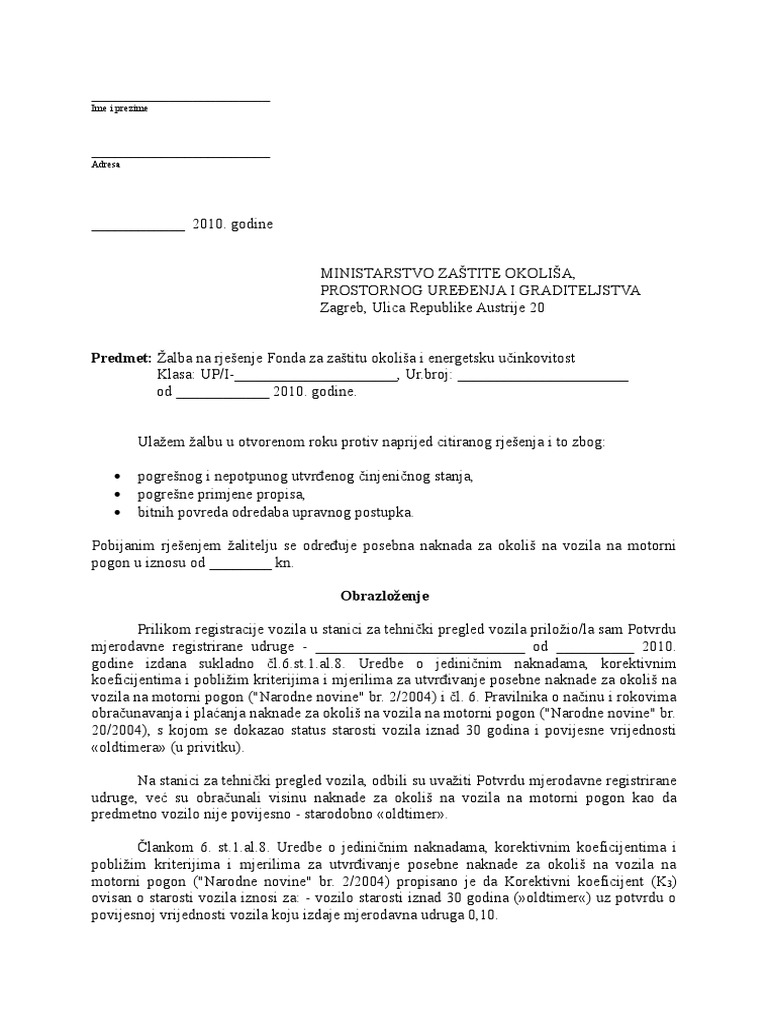 Zalba PRIMJER | PDF