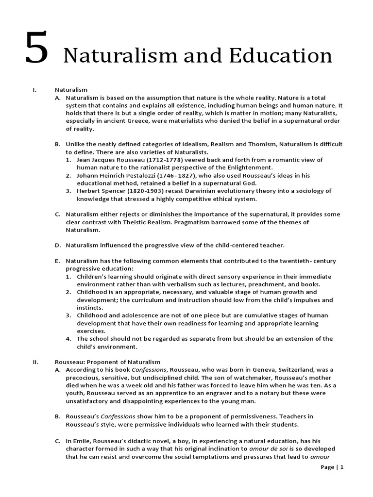 5 Naturalism and Education PDF Jean Jacques Rousseau Naturalism