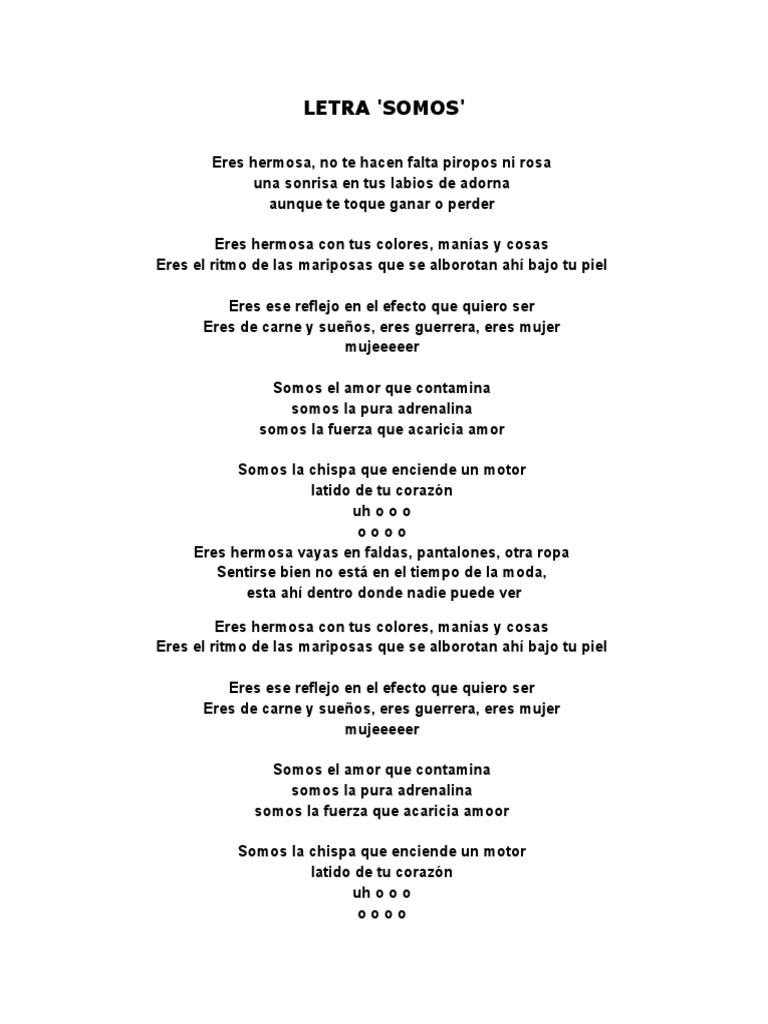 Eres Hermosa: Letra de 