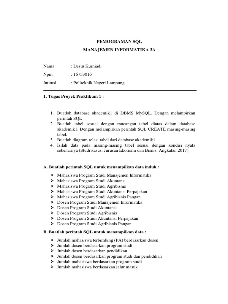 Project SQL DB - Akademik1 | PDF | Seni | Teknologi & Rekayasa
