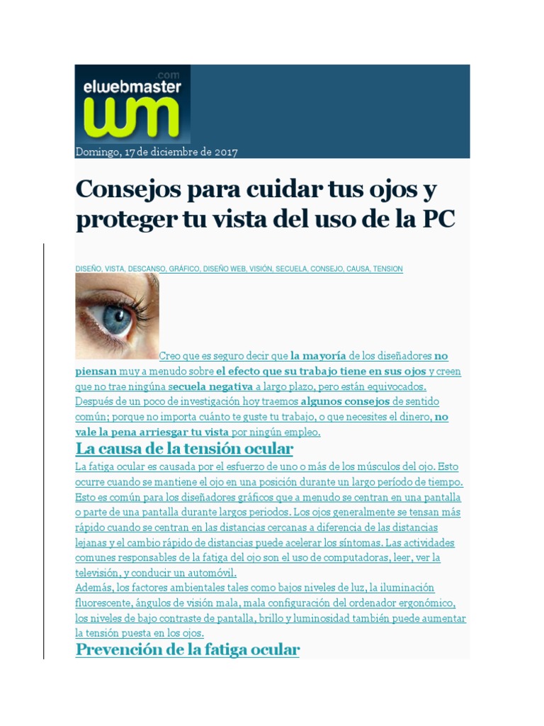 Proteger Tu Vista de La PC | PDF | Percepción visual | Ojo