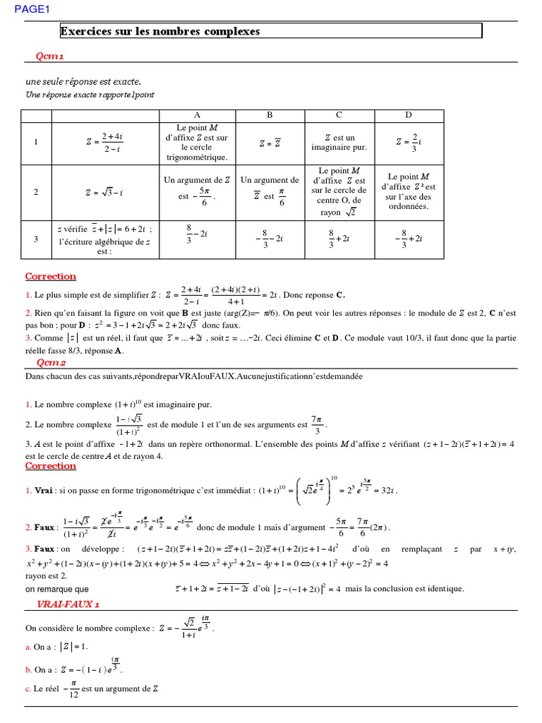 Complexe Avec Solution PDF | PDF | Nombre complexe | Analyse complexe