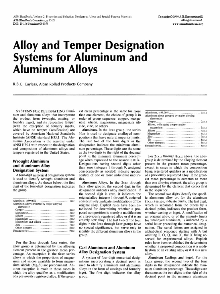 Alloy and Temper Designation Casting (Metalworking) Alloy