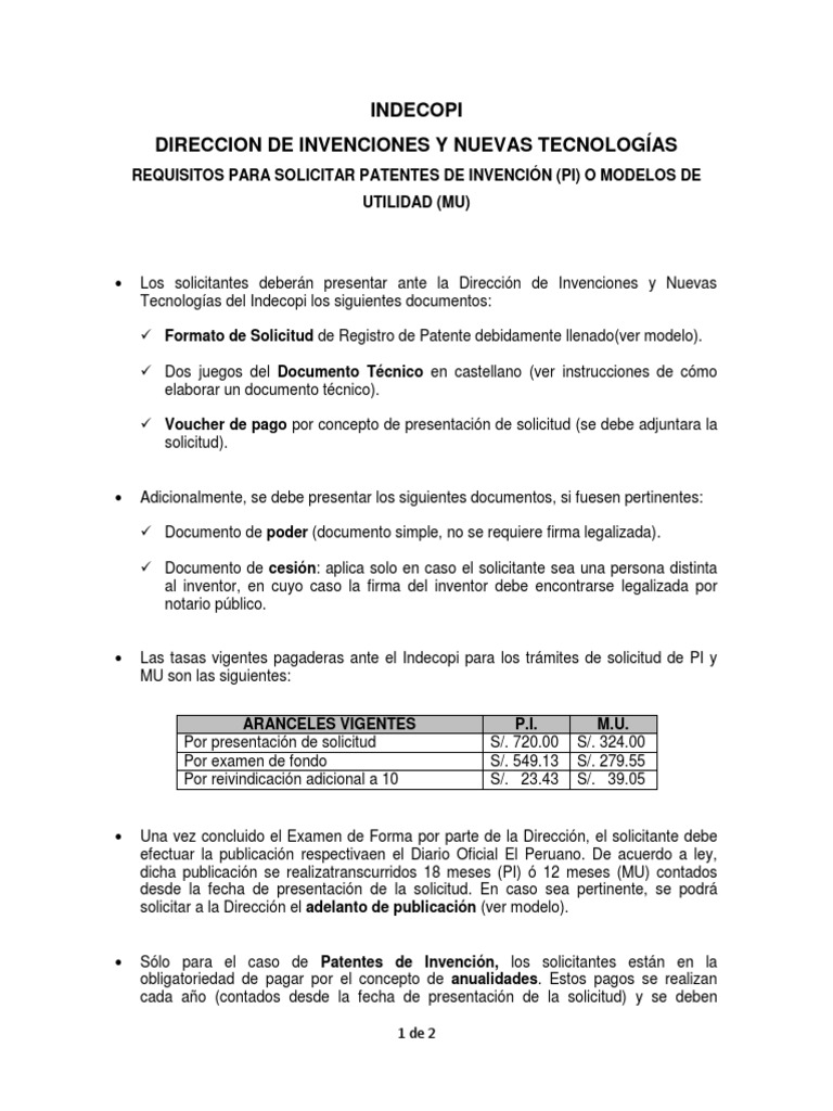 Requisitos para Solicitar Patente de Invención o Modelo de Utilidad | PDF |  Patentar | Gobierno