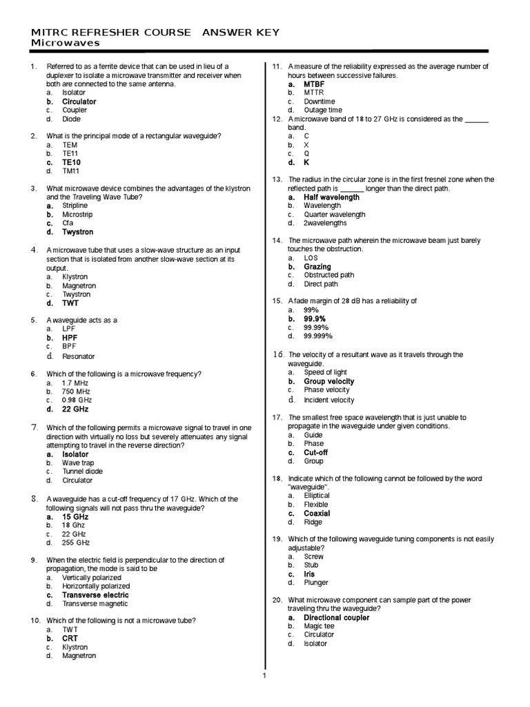 COMMS 3 Microwave Answers PDF Microwave Antenna (Radio)