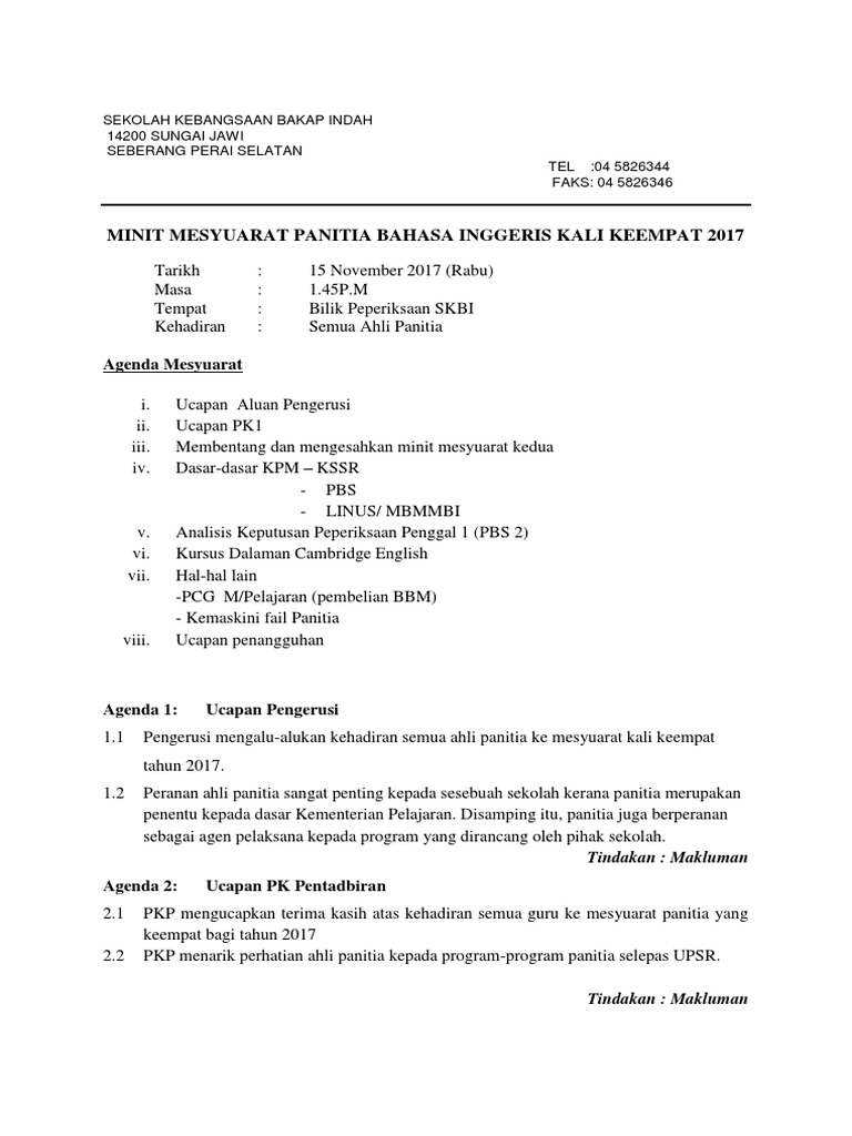 Minit Mesyuarat Bi Keempat Pdf