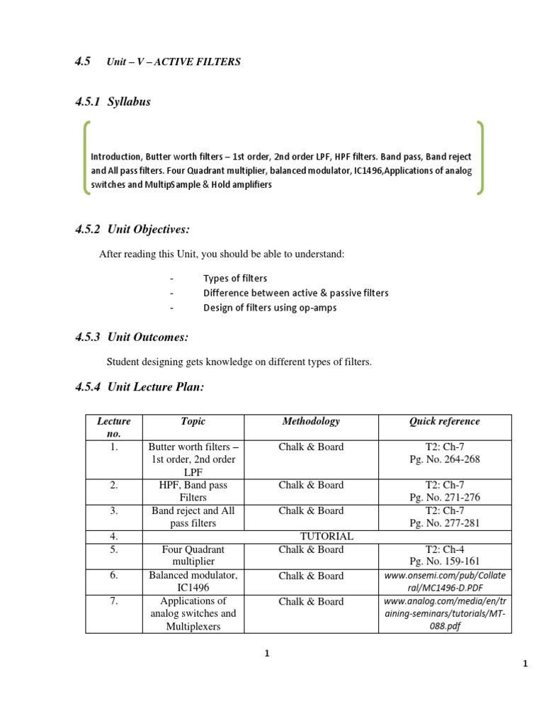 Second-Order Active Low Pass Filter Design | PDF | Analog To Digital ...