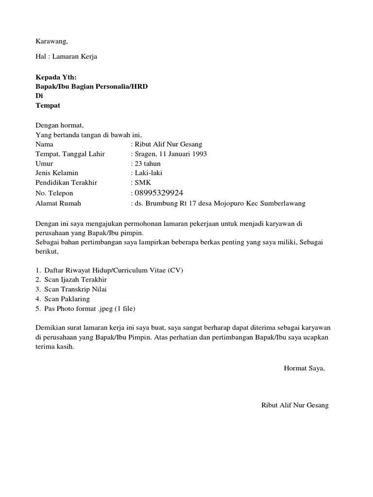 Format CV Lamaran Kerja Ribut Alif | PDF
