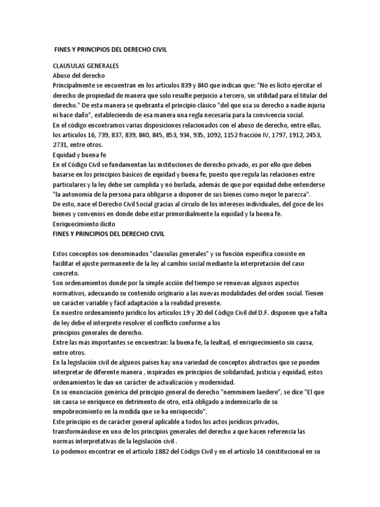 Fines y Principios del Derecho Civil | PDF | Legislación | Propiedad