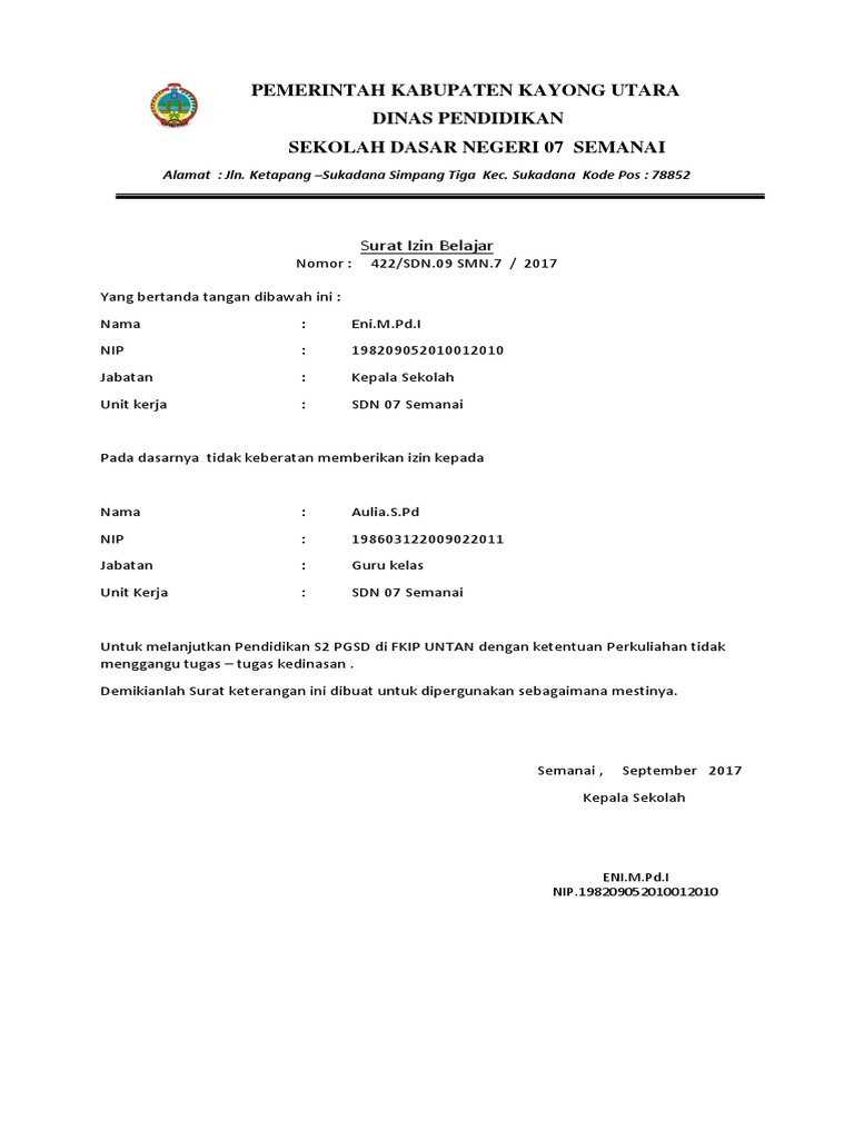 Surat Izin Belajar Melanjutkan S2