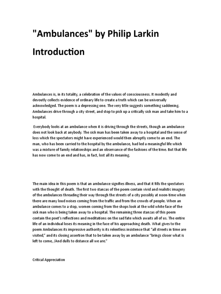 Ambulances by Philip Larkin Analyze | PDF | Poetry