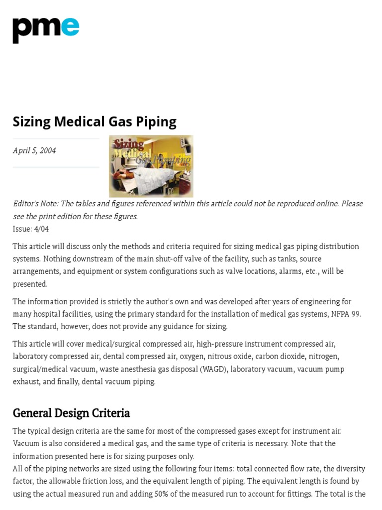 Sizing Medical Gas Piping PDF Gases Transparent Materials