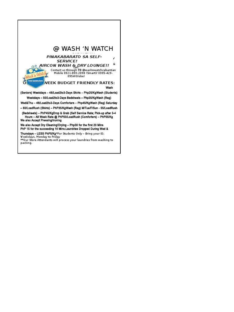 Wash 'n Watch Cabantian Affordable Laundry and Dry Cleaning Services