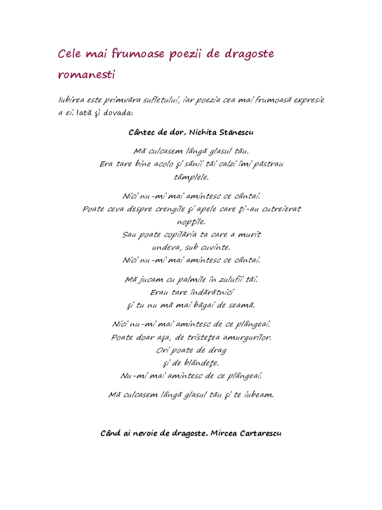 Cele Mai Frumoase Poezii de Dragoste Romanesti