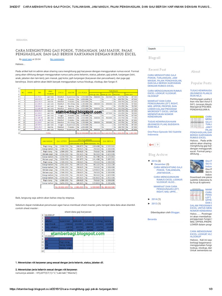 Cara Menghitung Gaji Pokok, Tunjangan, Jam Masuk, Pajak