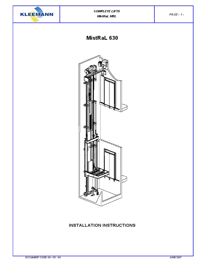 MistRaL MRL Lift Installation Manual | PDF | Elevator | Door