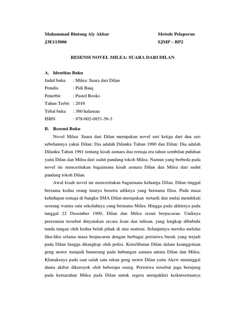 Unsur Intrinsik Novel Milea Suara Dari Dilan Goreng