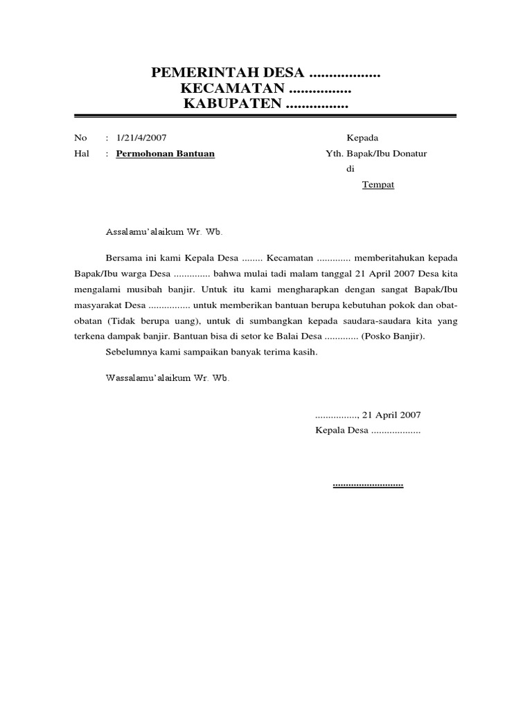 Surat Permohonan Bantuan Bencana Alam