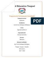 Programa Participación Estudiantil Unidad Educativa Tenguel Ambiente 2017-2018
