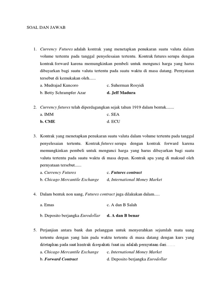 Soal Dan Jawab Currency Futures Market And Currency Options