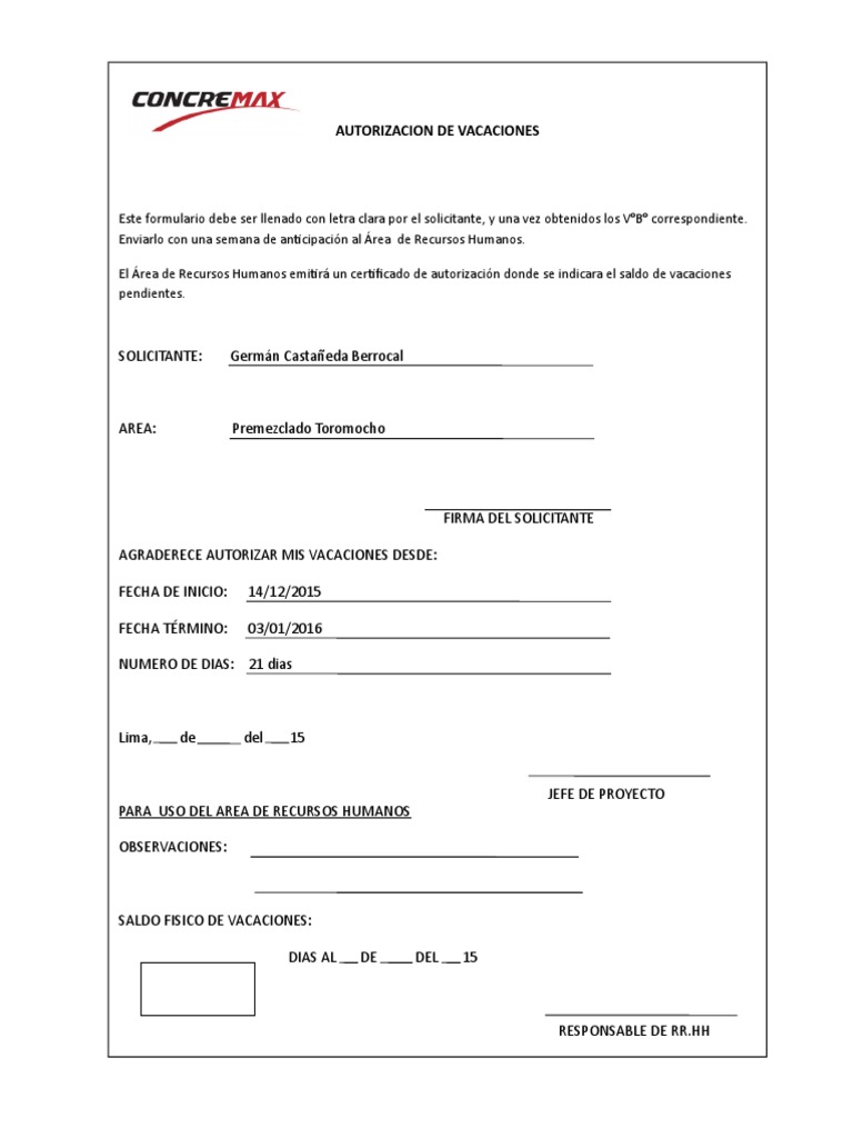 Formato de Vacaciones
