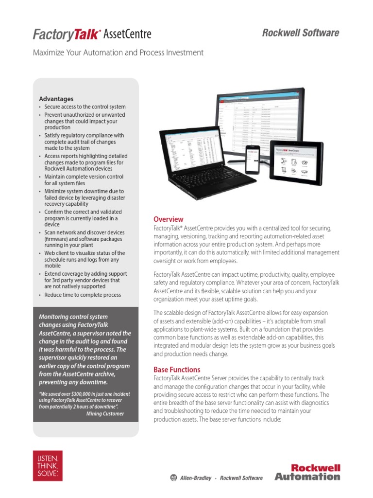 FactoryTalk AssetCentre - Brochure | PDF | Version Control | Computer ...
