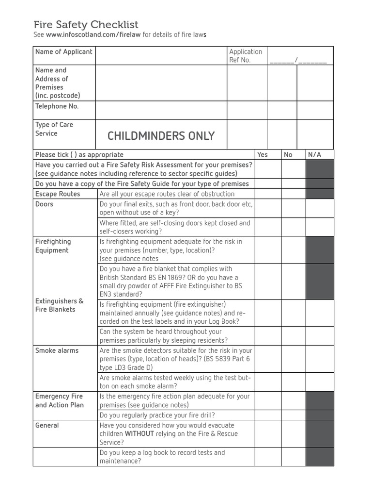 Fire Safety Checklist Childminders PDF Fire Safety Firefighting