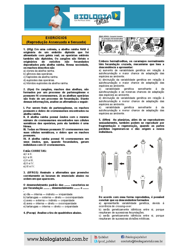 Exercícios sobre Reprodução Assexuada e Sexuada | PDF | Fertilização ...