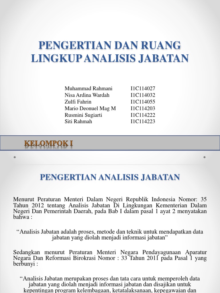 Kel 1 Pengertian Dan Ruang Lingkup Analisis Jabatan Pdf
