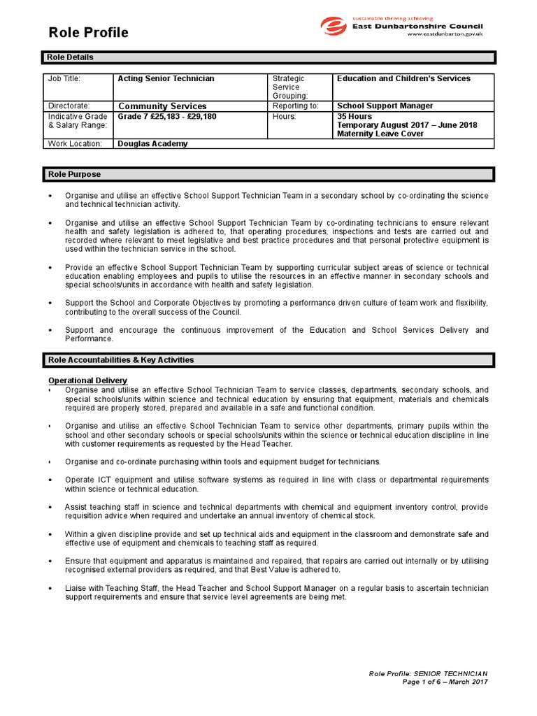 EAD01488 Role Profile | PDF | Occupational Safety And Health | Safety