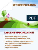 Table of Specification