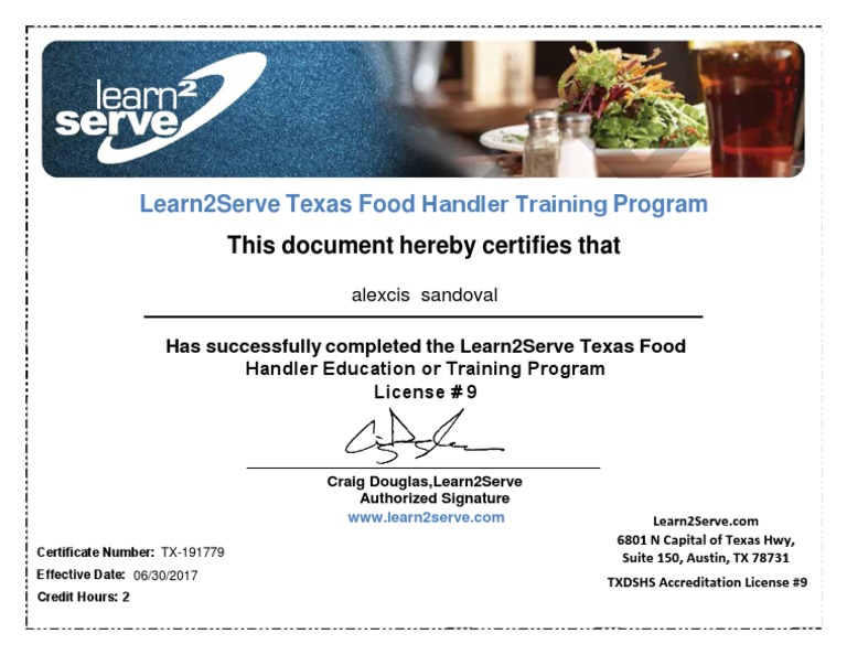Texas Food Handler Training Course PDF