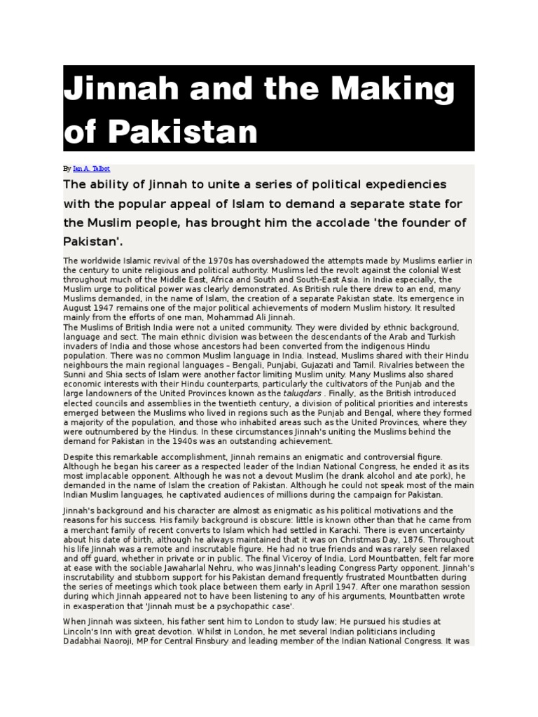 Jinnah and The Making of Pakistan | PDF | Muhammad Ali Jinnah | All ...