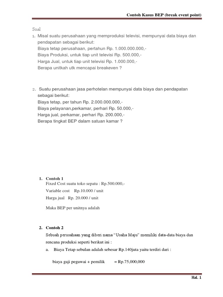Contoh Kasus Analisis Bep