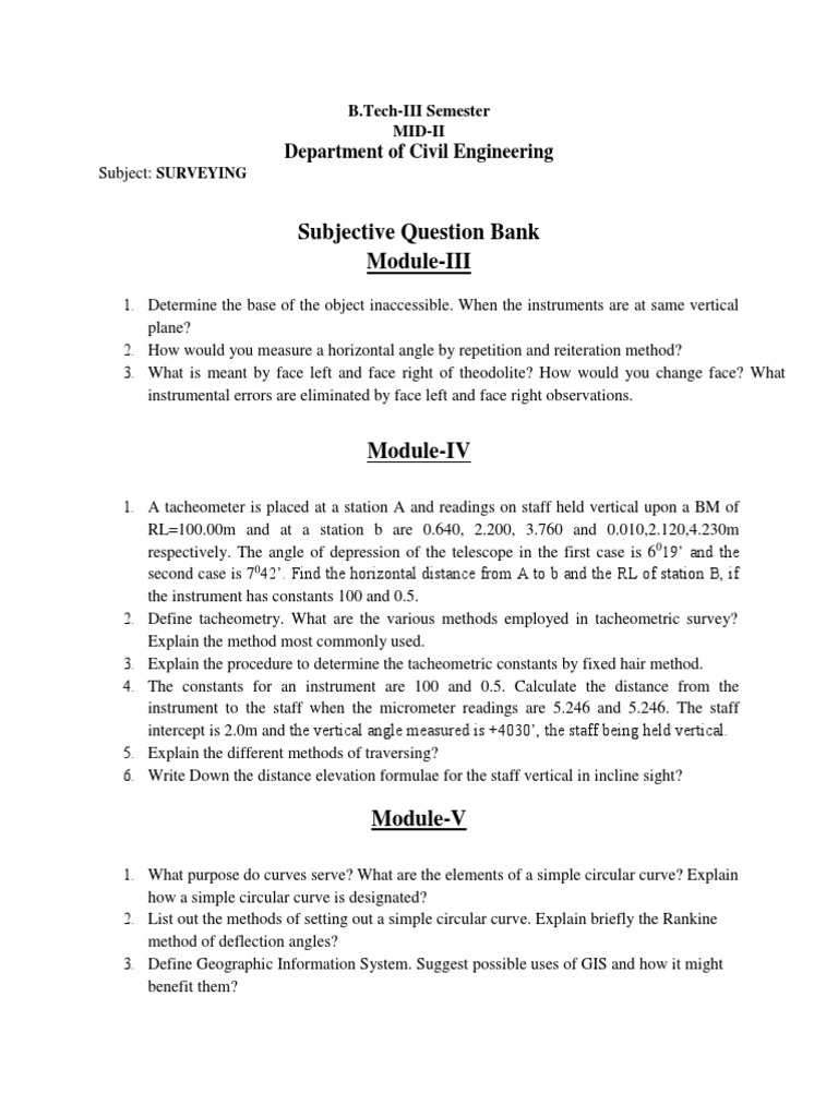 Surveying Mid Exam Questions PDF Surveying Geodesy
