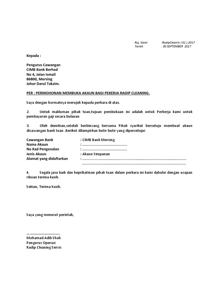 Surat Buka Akaun Cimb Pdf