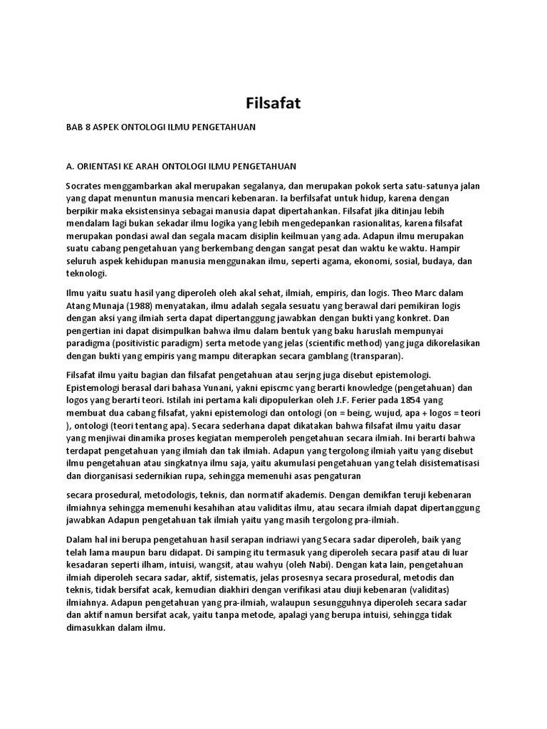 Aspek Ontologi Ilmu Pengetahuan