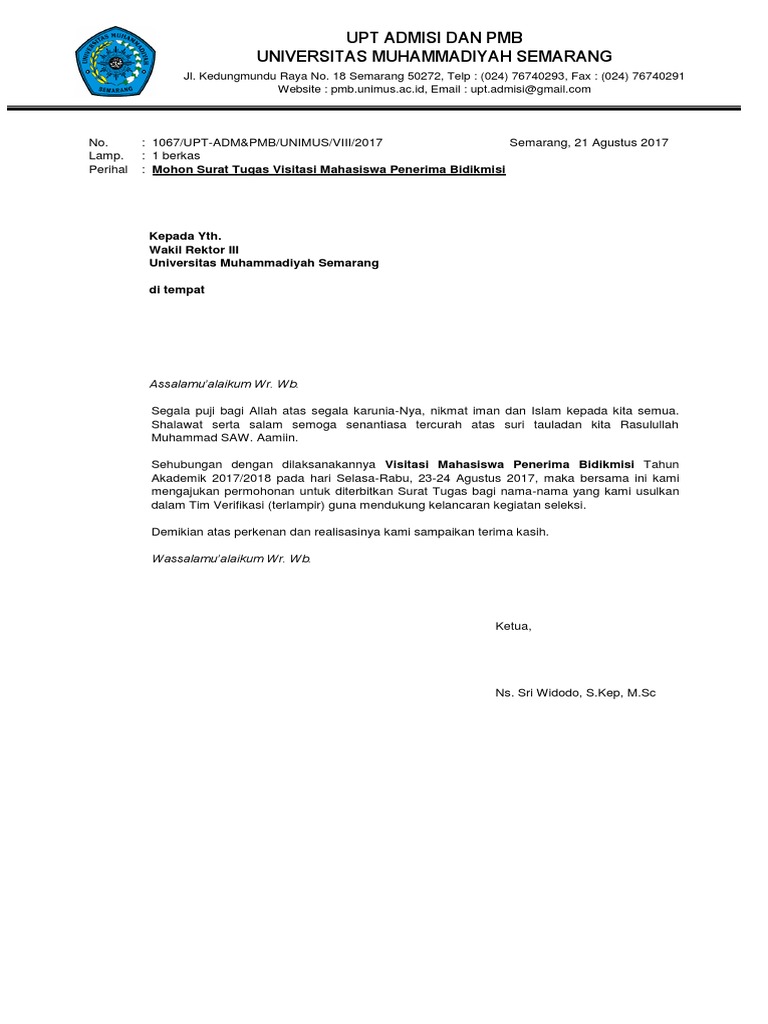 Mohon Surat Tugas Survey Lapangan Calon Peneriman Bidik Misi 2017