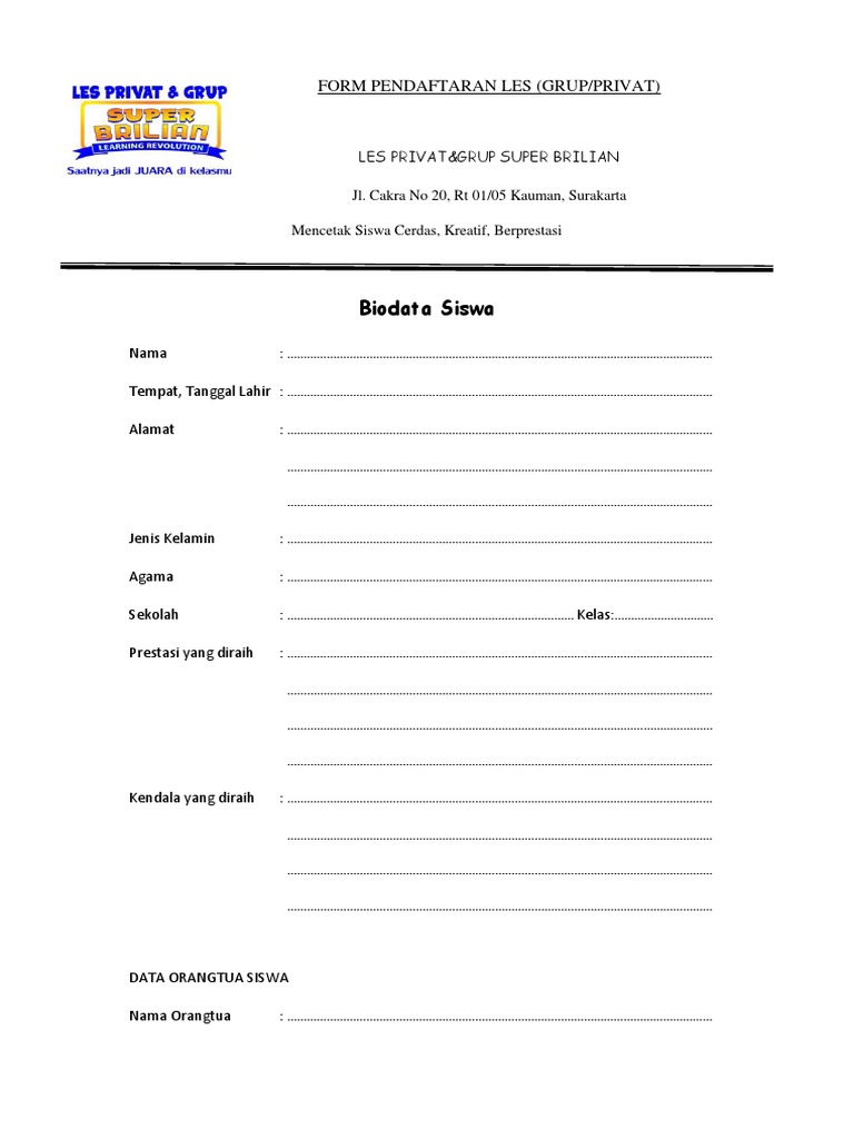 Form Pendaftaran Les