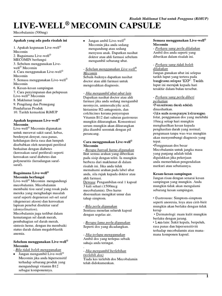 Live-Well Mecomin Capsule Mecobalamin  PDF