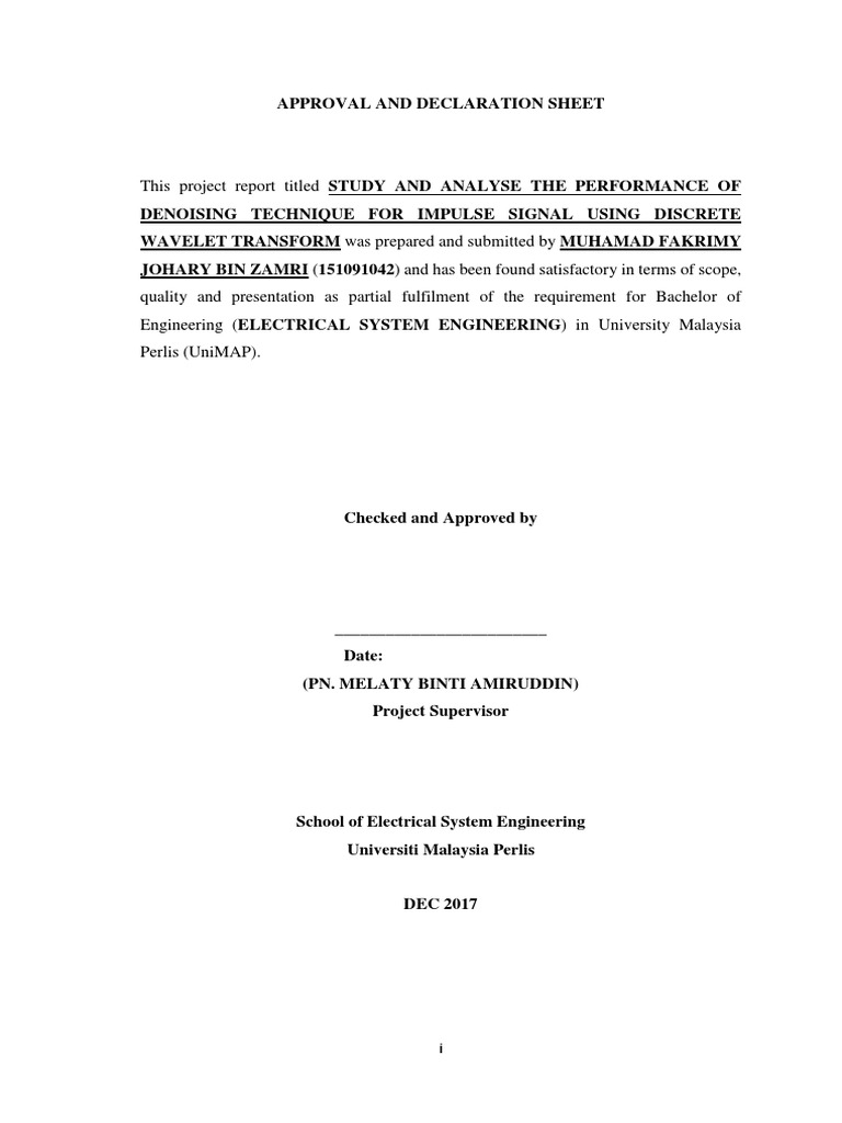 Project Report Declaration Sheet | PDF | Wavelet | Electromagnetism
