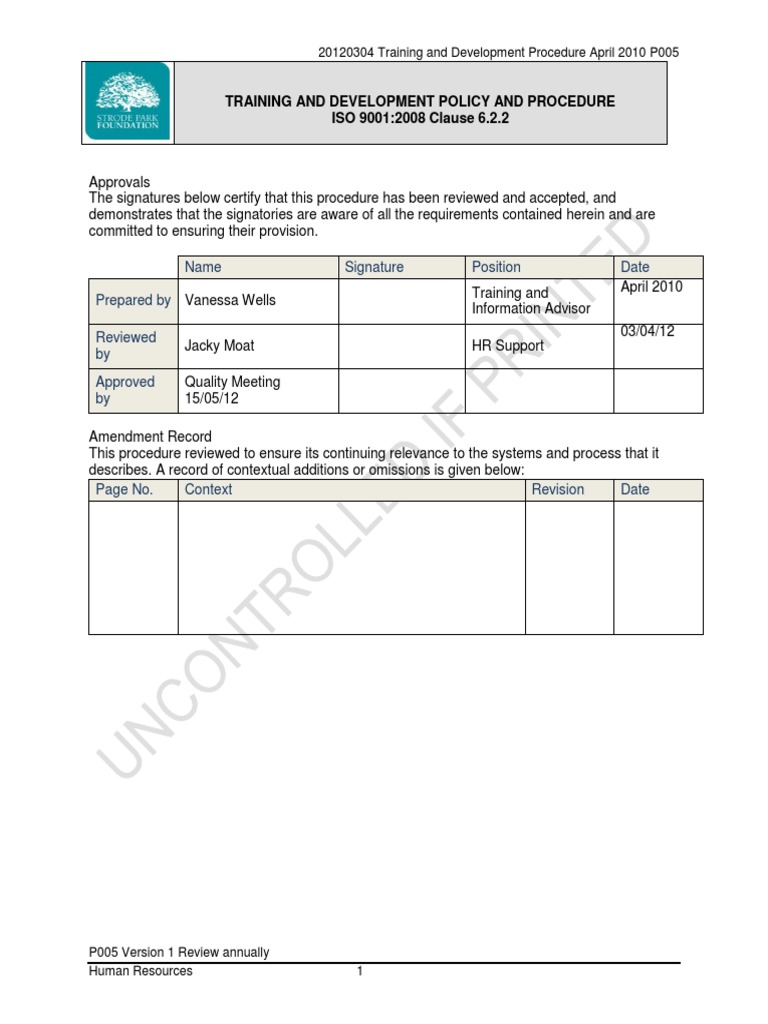 Training and Development Procedure Guide | PDF | Performance Appraisal ...